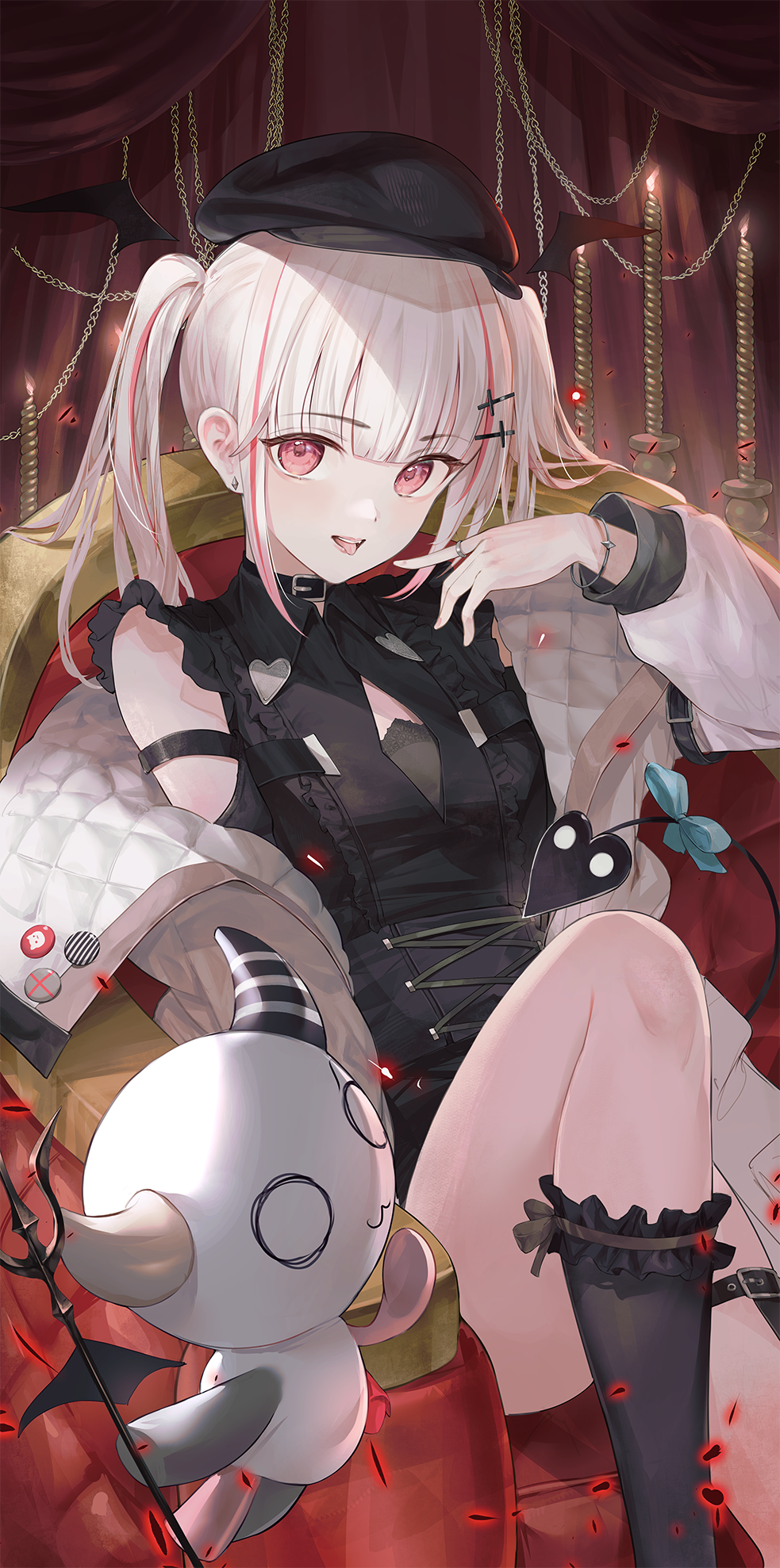 1girl, asumi_sena, asumi_sena_(3rd_costume), black_dress, blush, bracelet, breasts, candle