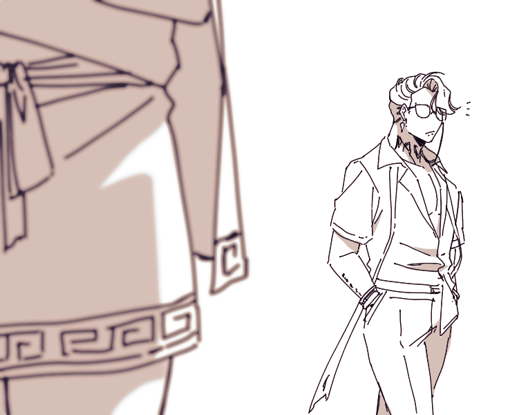 2boys, closed_mouth, coat, cosplay, cowboy_shot, eyewear_strap, glasses, hands_in_pockets