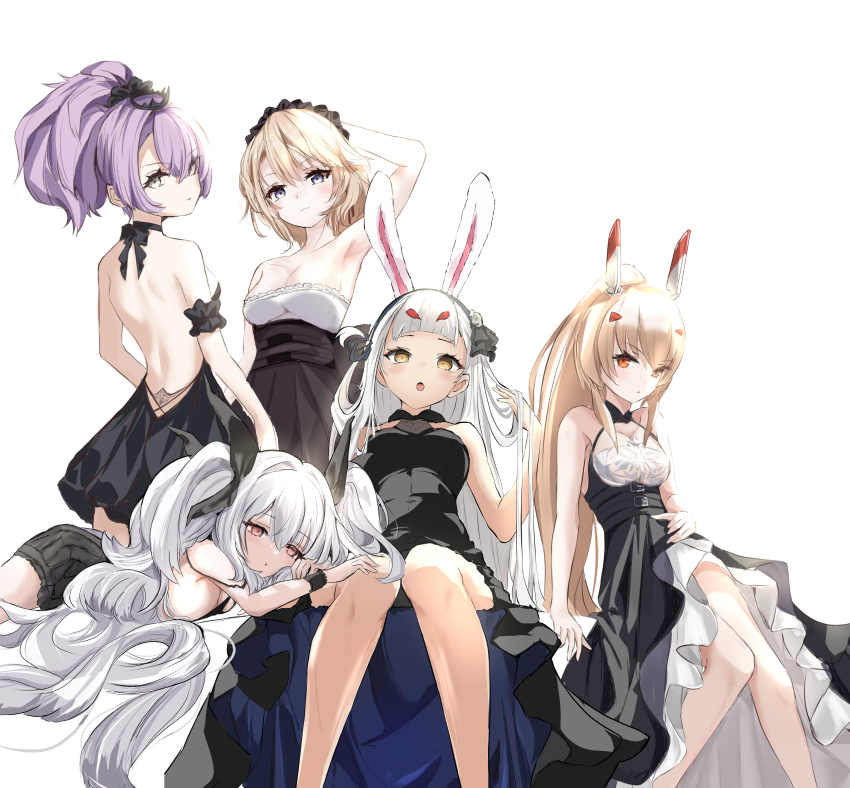 5girls, :3, :o, absurdres, arm_behind_back, arm_behind_head, arm_garter, ayanami_(azur_lane)