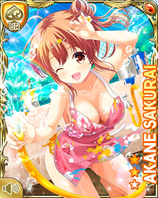 apron, bikini, breasts, card_(medium), cleavage, girlfriend_(kari), leaning_forward, learning