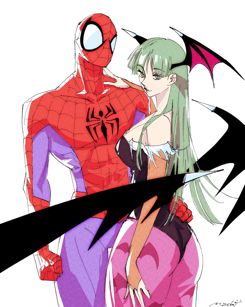 1boy, 1girl, absurdres, animal_print, animification, ass, capcom, darkstalkers