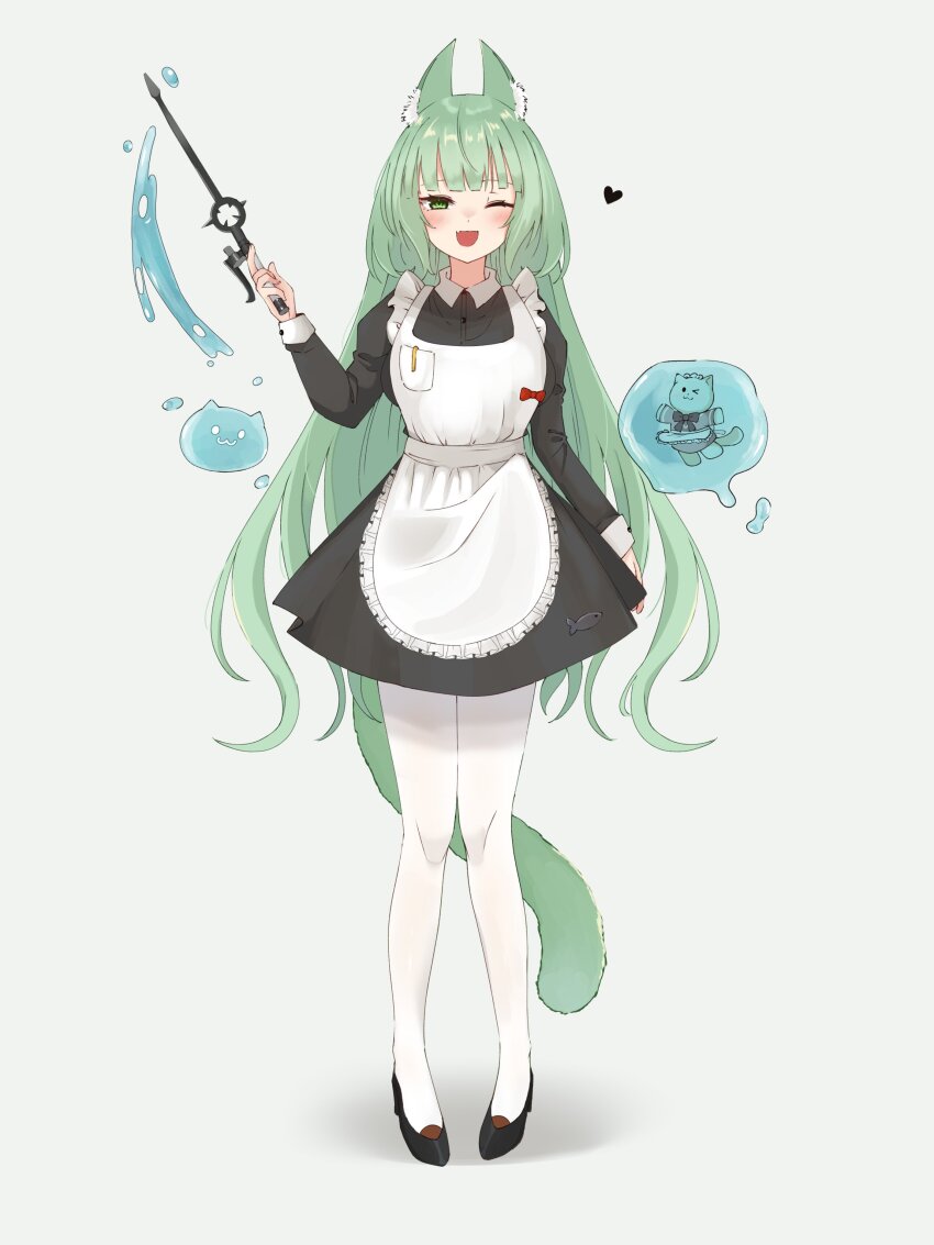 1girl, ;d, absurdres, alternate_costume, animal_ear_fluff, animal_ears, apron, arknights