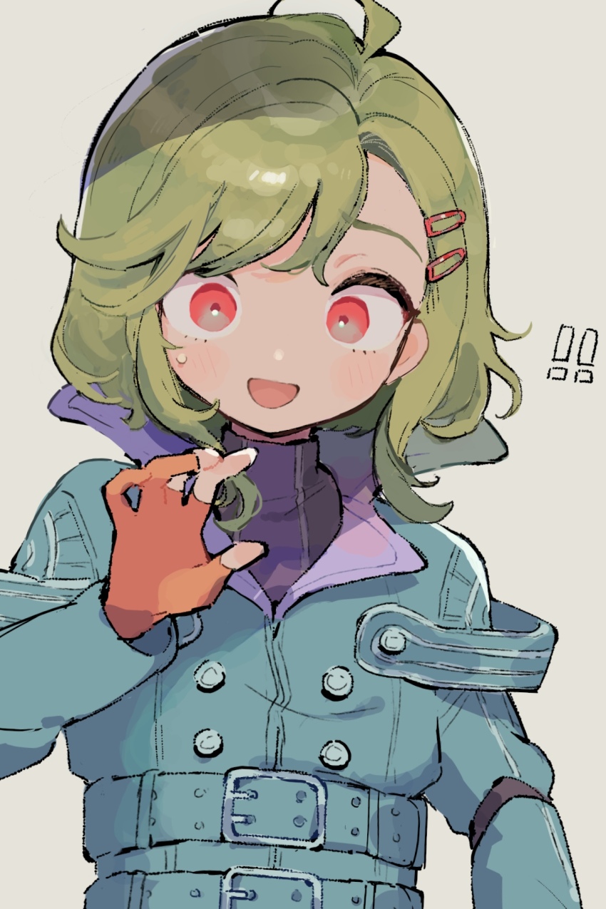!, !!, 1other, antenna_hair, aqua_coat, blonde_hair, coat, fingerless_gloves