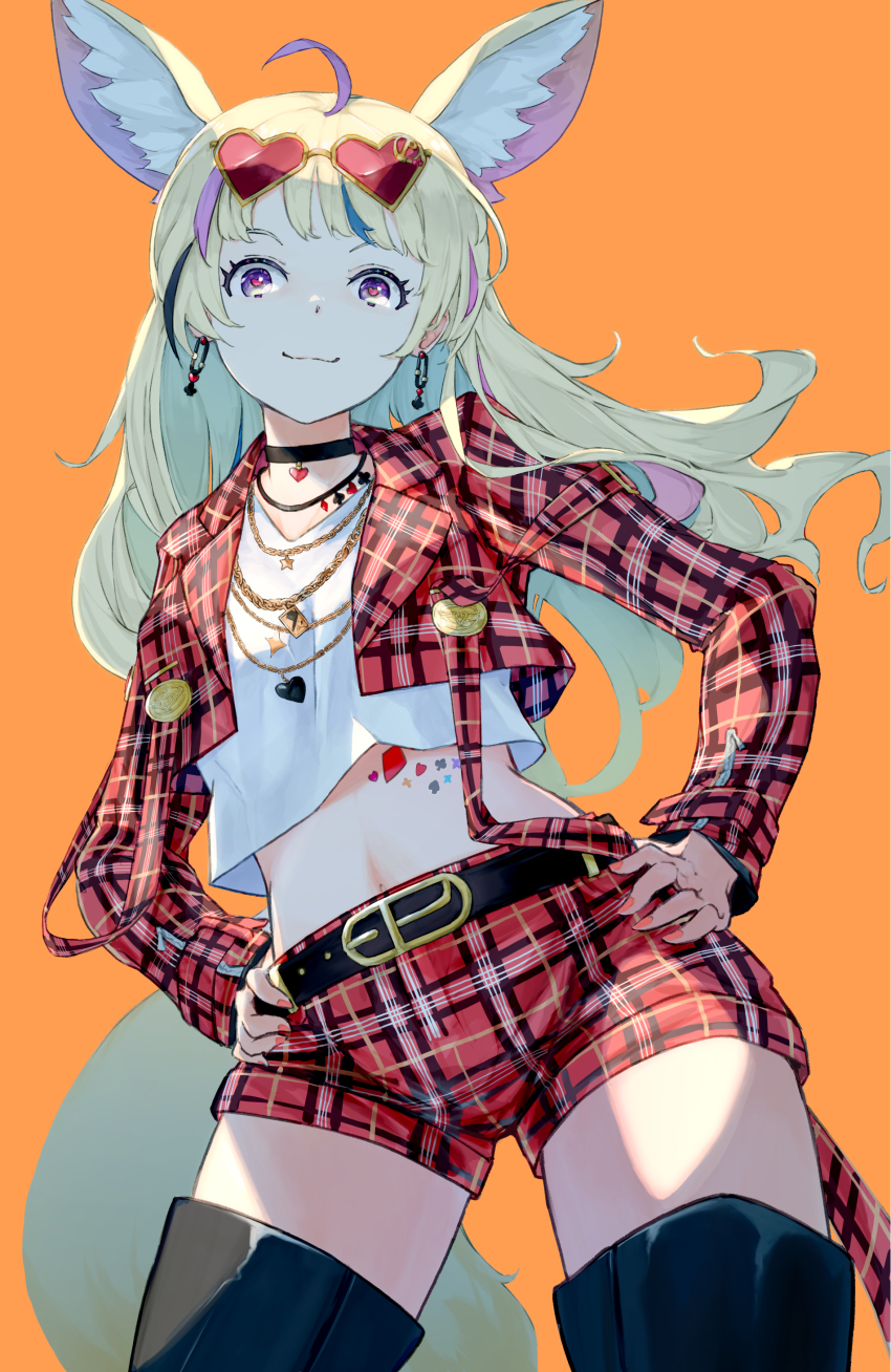 1girl, absurdres, ahoge, animal_ears, belt, black_belt, black_choker, blonde_hair