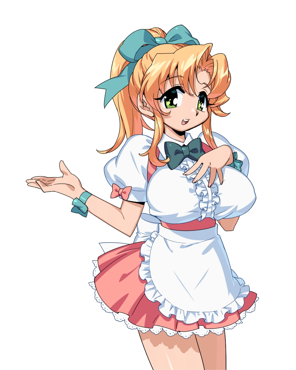 1girl, akatsuki_gomoku, apron, bow, bowtie, breasts, cowboy_shot, dress