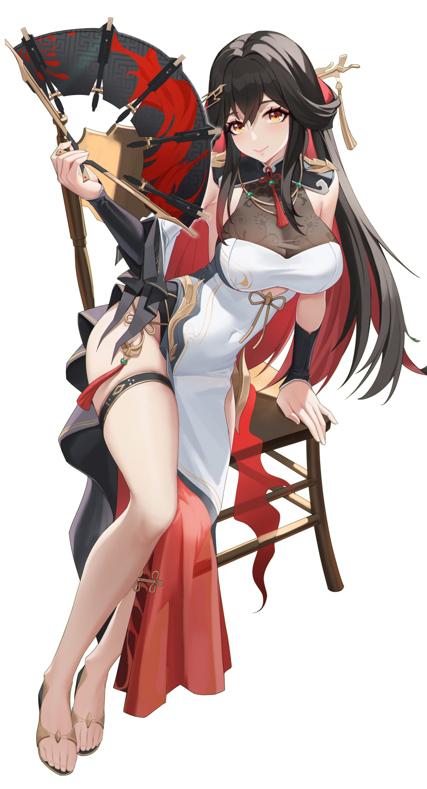 1girl, a_san_san, absurdres, aether_gazer, armpit_crease, black_collar, black_hair, black_sleeves