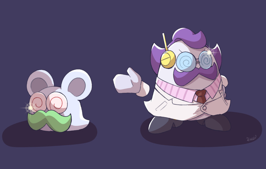 @_@, animal_ears, coke-bottle_glasses, doc_(kirby), facial_hair, glasses, green_hair, highres