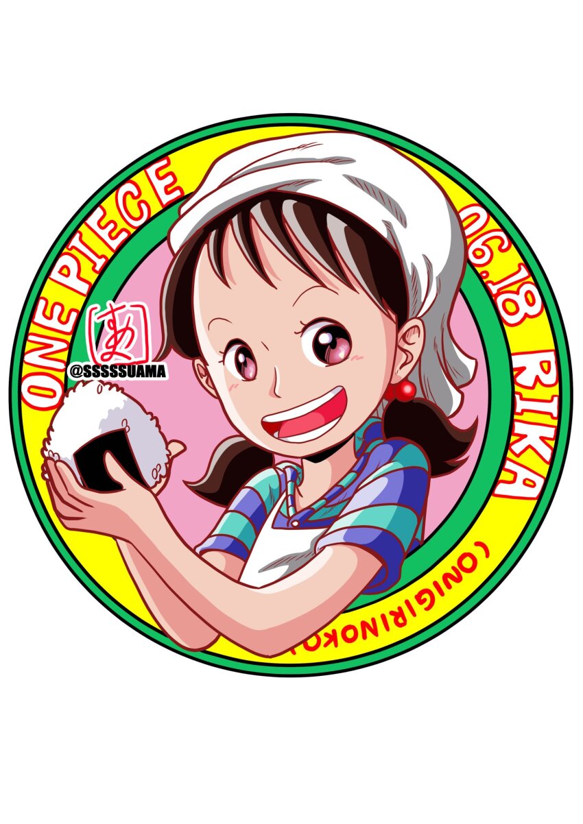 1girl, black_hair, child, circle, commentary_request, copyright_name, dated, food
