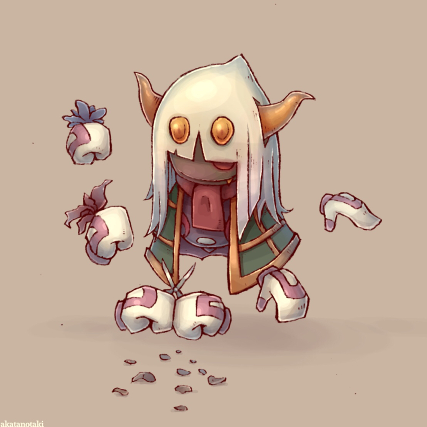 1girl, akatanotaki, cape, corruption, fang, flower, holding, holding_flower