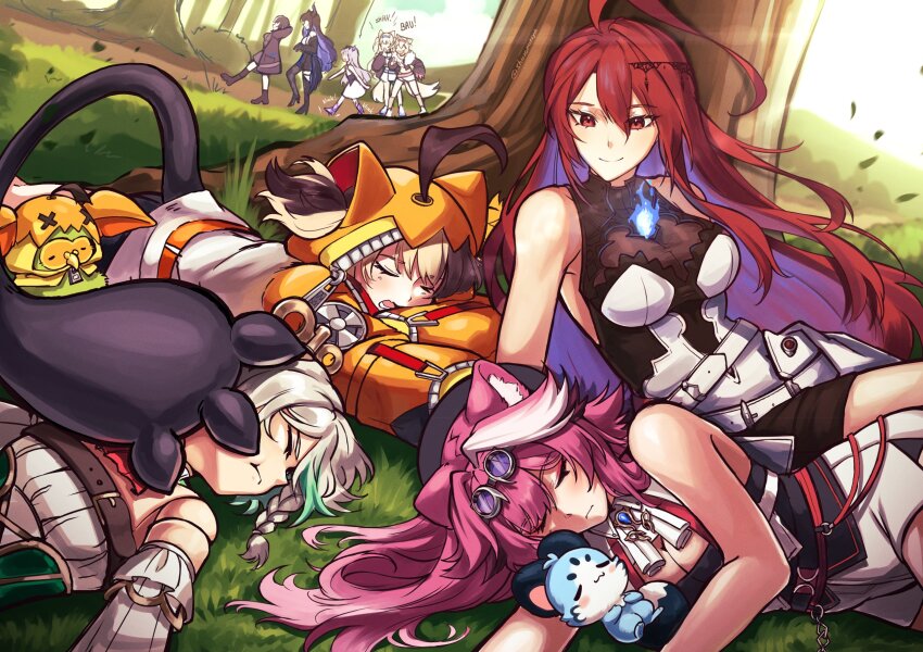 ahoge, animal_ears, blue_fire, breasts, cecilia_immergreen, cecilia_immergreen_(1st_costume), cleavage, colored_inner_hair