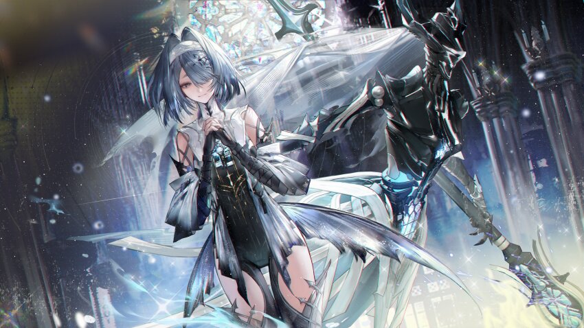 1girl, 1other, absurdres, alisa:_echo_(pgr), alisa:_echo_(twilight_veil)_(pgr), alisa_(pgr), arm_strap, black_bodysuit