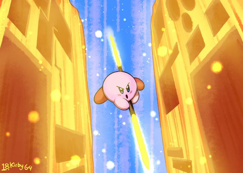 blue_sky, blush_stickers, colored_skin, copy_ability, crossover, gameplay_mechanics, holding, holding_sword