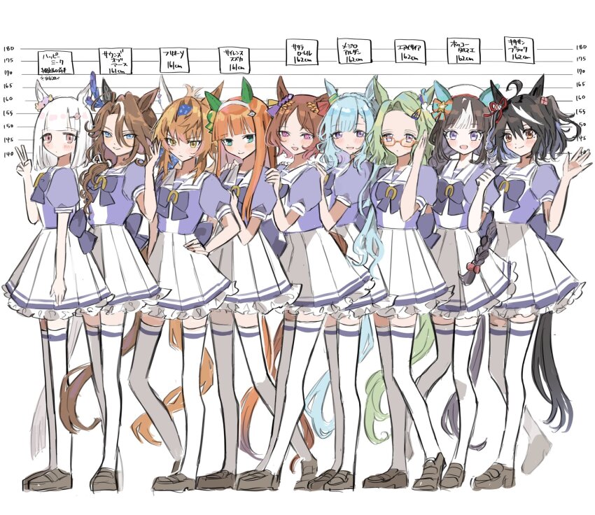 6+girls, ahoge, air_messiah_(umamusume), breasts, brown_hair, closed_mouth, furioso_(umamusume), glasses