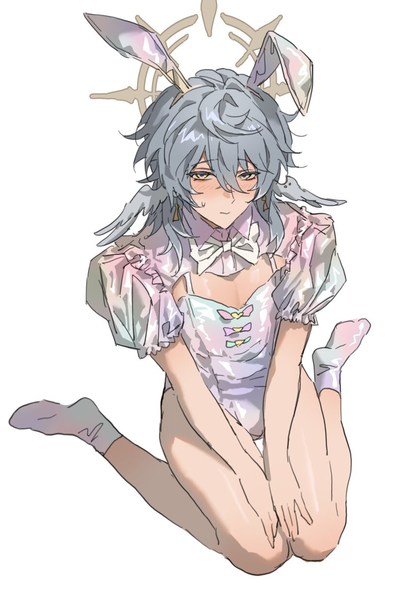0p78xopwsj83779, 1boy, animal_ears, blush, closed_mouth, crossdressing, crossdressing_(mtf), grey_hair