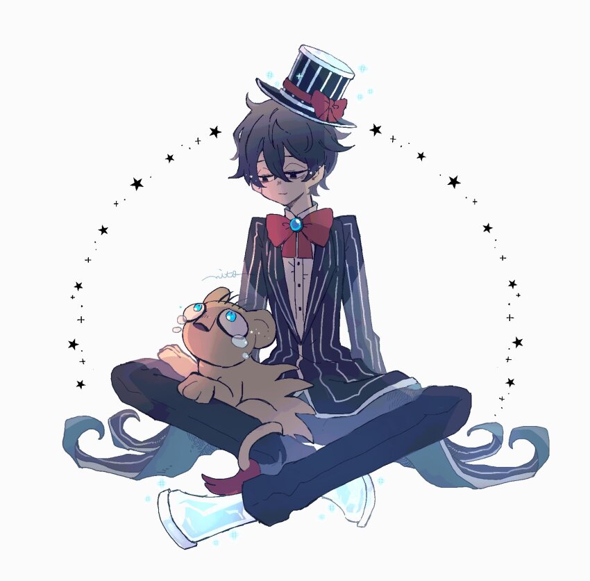 1boy, black_coat, black_eyes, black_hair, black_hat, black_pants, coat, e.g.o_(project_moon)