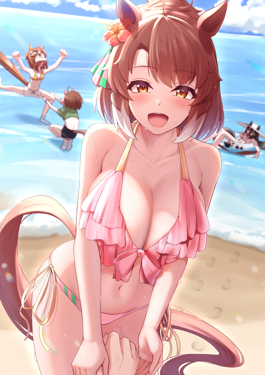 4girls, :o, absurdres, agnes_tachyon_(lunatic_lab)_(umamusume), agnes_tachyon_(umamusume), alternate_costume, animal_ears, armpits