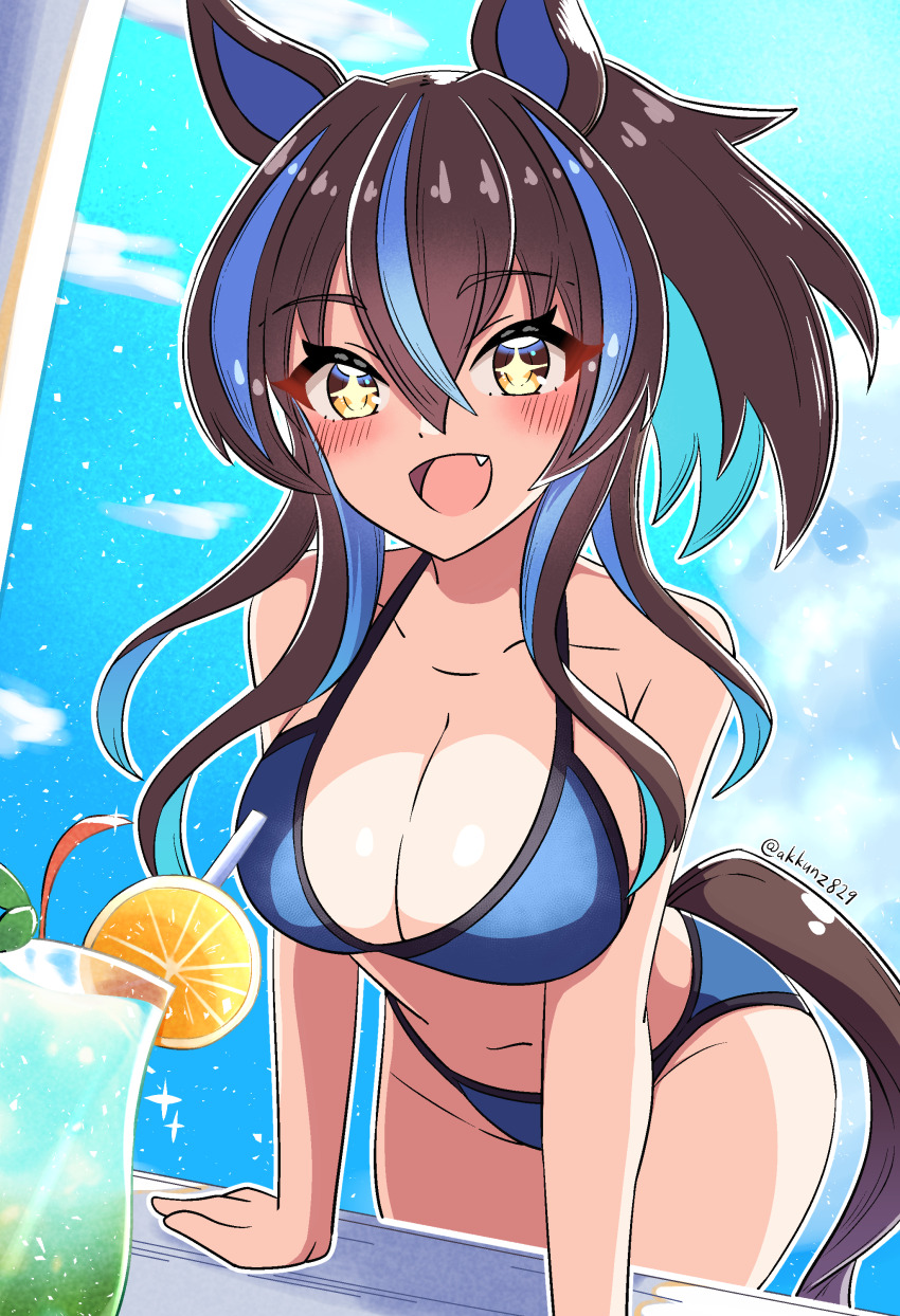 +_+, 1girl, absurdres, akkunz, alternate_costume, animal_ears, bikini, blue_hair