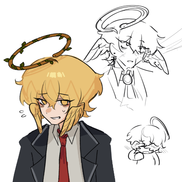 1boy, alternate_species, blonde_hair, collared_shirt, crossover, grin, head_wings, honkai:_star_rail