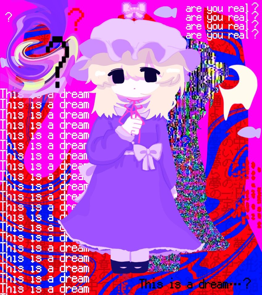 1girl, ?, abstract_background, back_bow, black_eyes, black_shoes, blonde_hair, bow