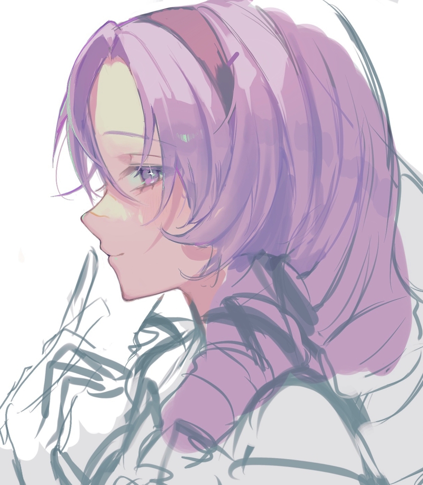 +_+, 1girl, bright_pupils, closed_mouth, commentary_request, drill_hair, from_side, hairband