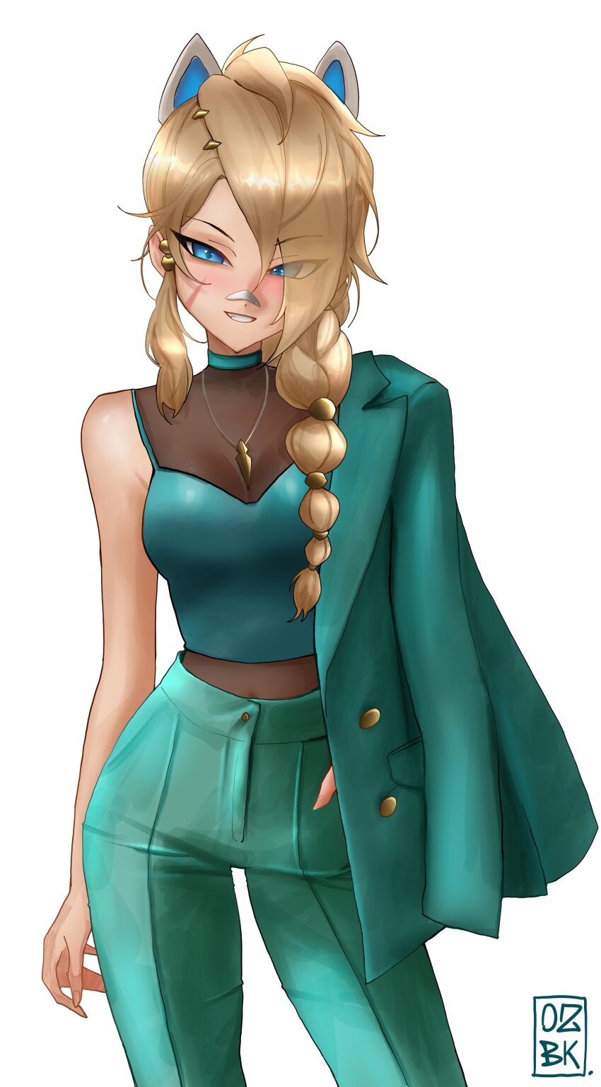 0zbck, 1girl, absurdres, alternate_costume, animal_ears, bandage_on_face, bandages, blonde_hair