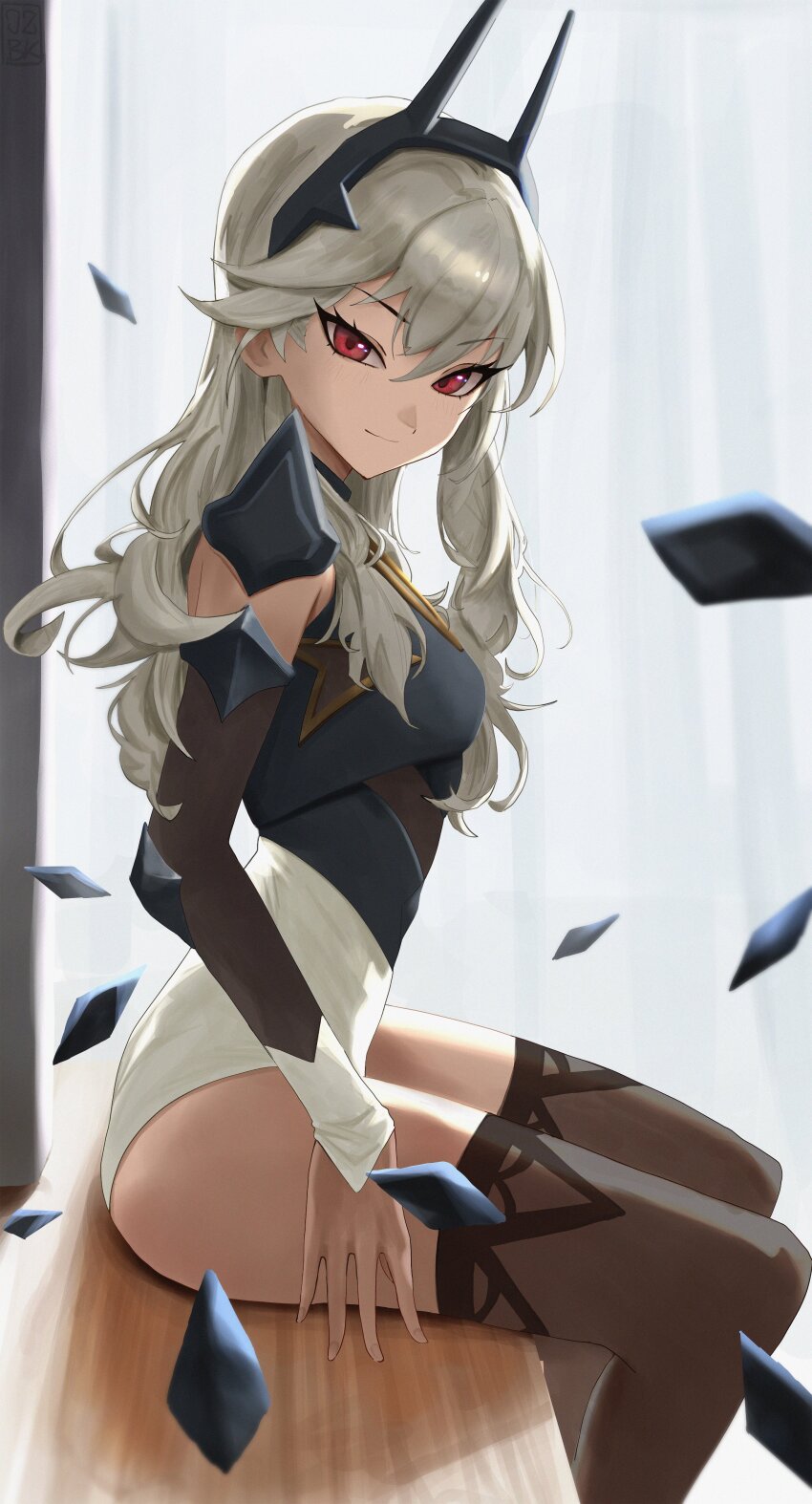 0zbck, 1girl, absurdres, black_hairband, detached_sleeves, floating, floating_object, fortnite