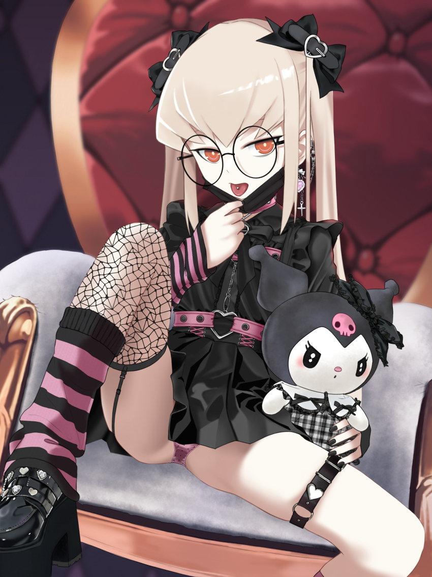 1girl, absurdres, alternate_costume, bags_under_eyes, belt, black_bow, black_dress, blonde_hair