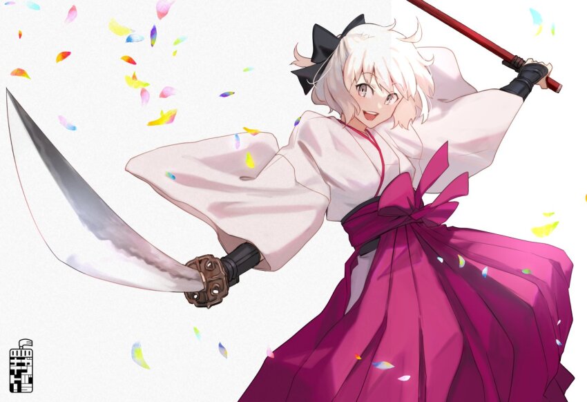 1girl, ahoge, arm_guards, black_bow, bow, fate/grand_order, fate_(series), hair_bow