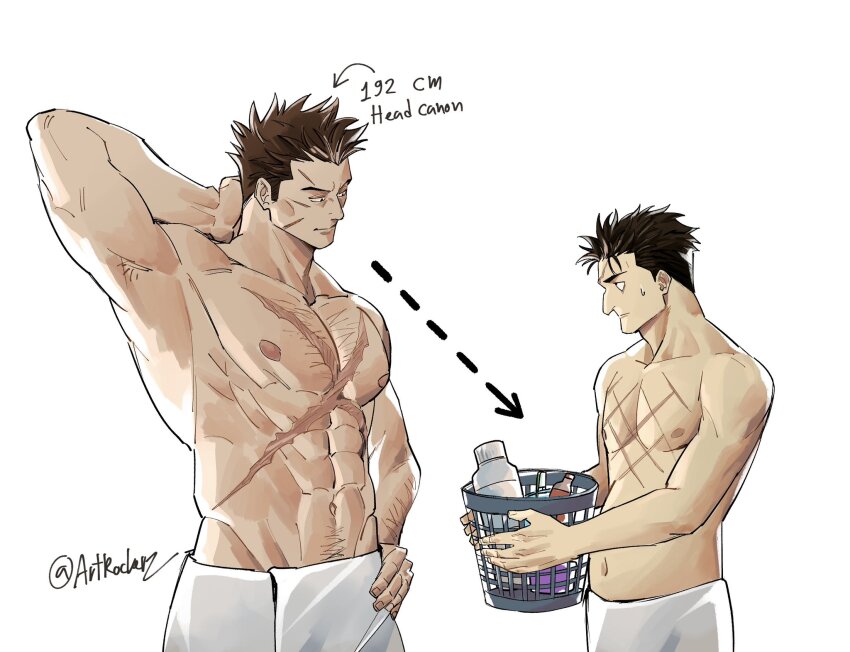 2boys, abs, armpit_stubble, armpits, artrockerz, bara, belly, black_hair