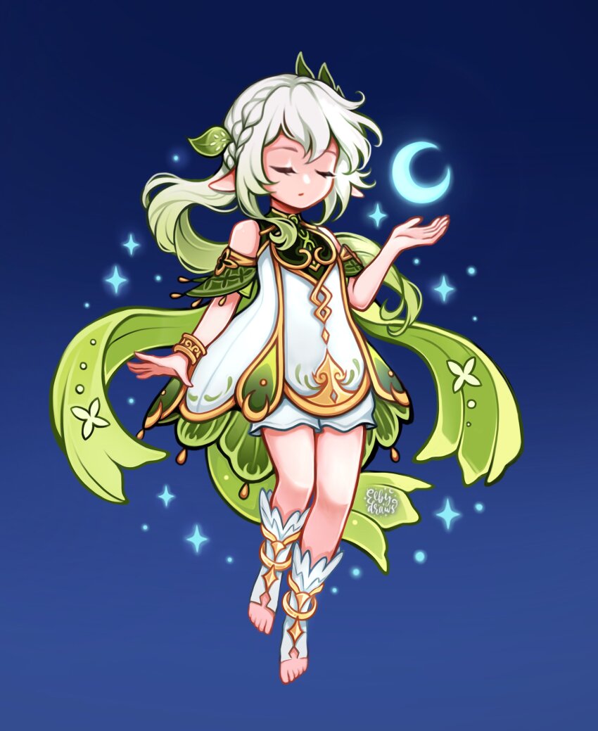 1girl, absurdres, artist_name, bloomers, blue_background, bracelet, cape, closed_eyes