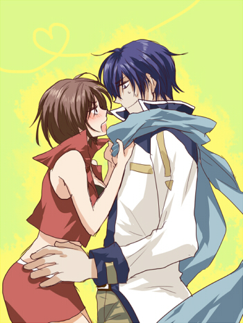 1boy, 1girl, blue_scarf, blush, couple, drunk, fukurou_(hukirou), hetero