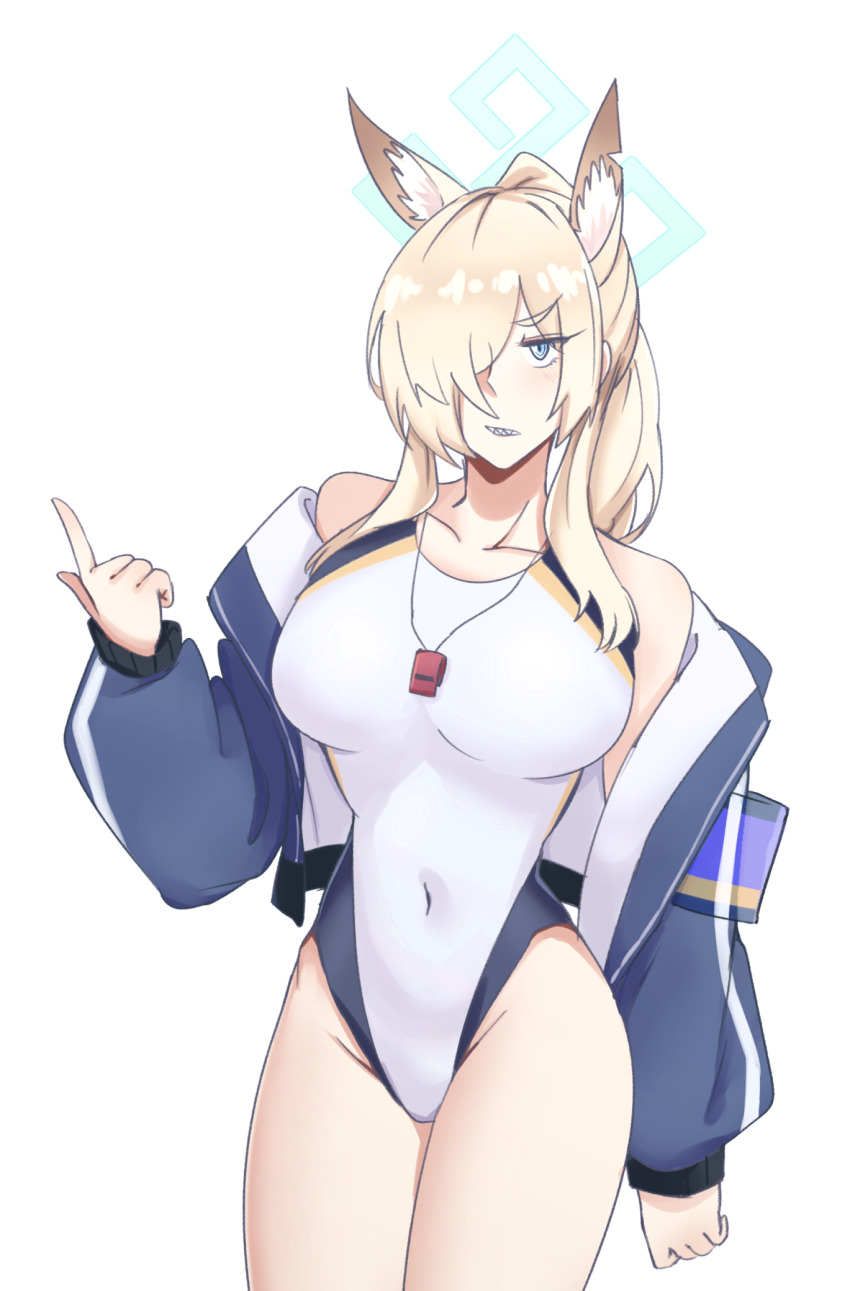 1girl, animal_ear_fluff, animal_ears, blonde_hair, blue_archive, blue_eyes, blue_halo, blue_jacket