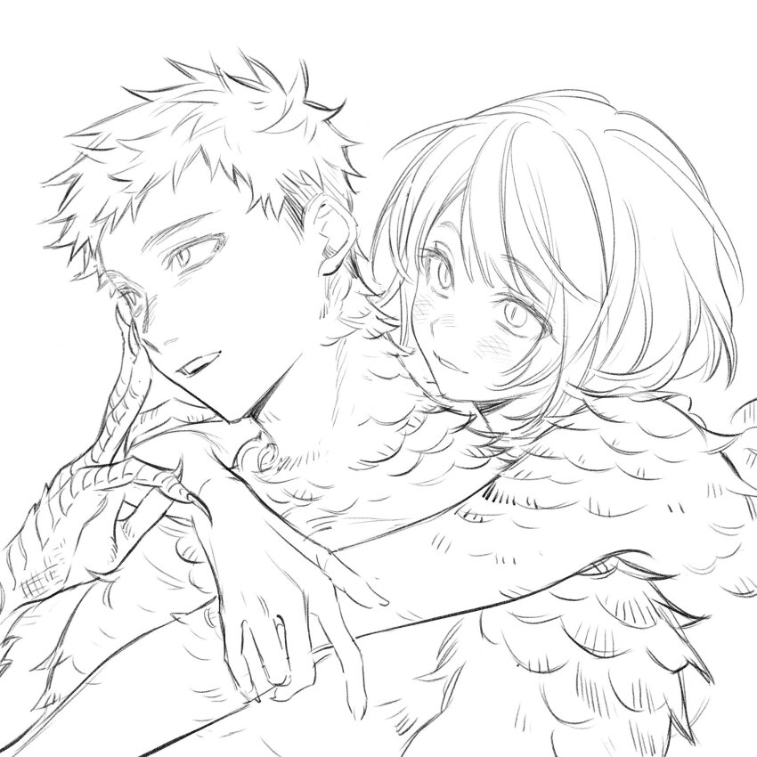 1boy, 1girl, animal_hands, arms_around_neck, blush, body_fur, brother_and_sister, chimera