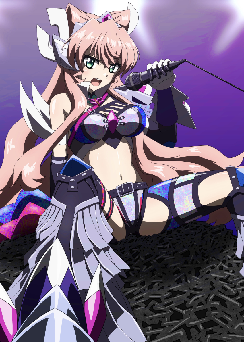 1girl, absurdres, bare_shoulders, blush, breasts, cleavage, green_eyes, hair_between_eyes