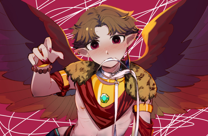 1boy, bead_bracelet, beads, bracelet, brown_hair, chinese_commentary, commentary_request, empires_smp