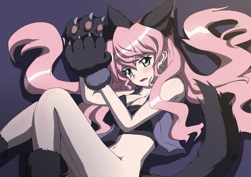 1girl, animal_ear_fluff, animal_ears, bare_shoulders, blue_eyes, blush, breasts, cat_ears