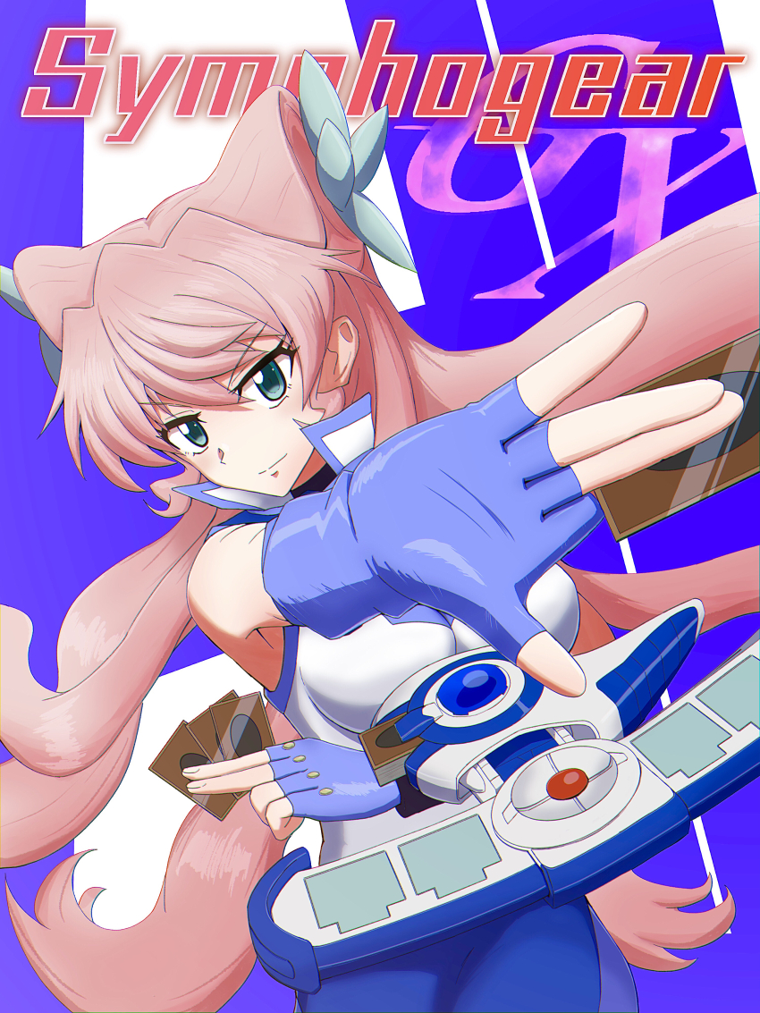 1girl, absurdres, alternate_costume, bare_shoulders, blue_skirt, breasts, card, cleavage