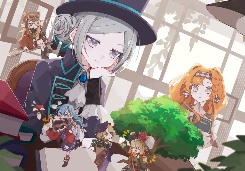 +++, 37_(reverse:1999), 6+girls, :o, apple, apple_(reverse:1999), ascot, biting