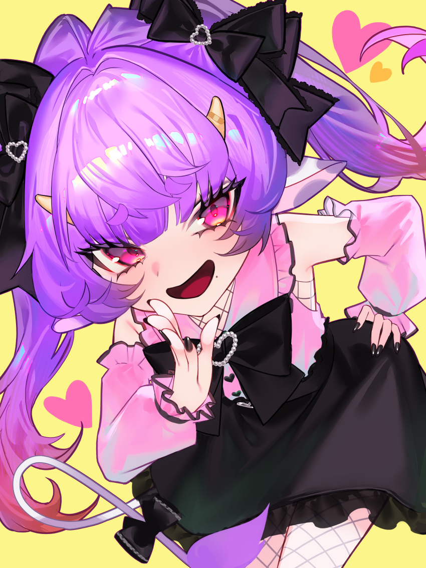 1girl, absurdres, animal_ears, black_bow, black_bowtie, black_nails, black_skirt, bow