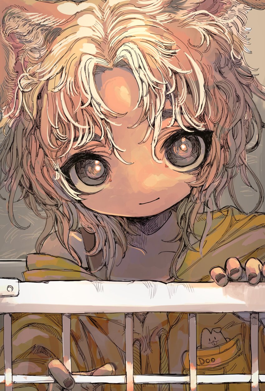 1boy, absurdres, animal_ears, blonde_hair, brown_eyes, brown_nails, child, closed_mouth