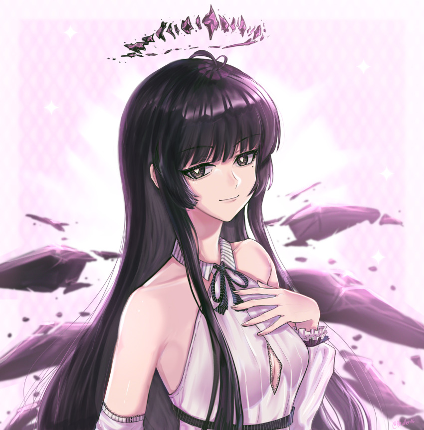 1girl, absurdres, alternate_costume, arknights, bare_shoulders, black_eyes, black_hair, blunt_bangs