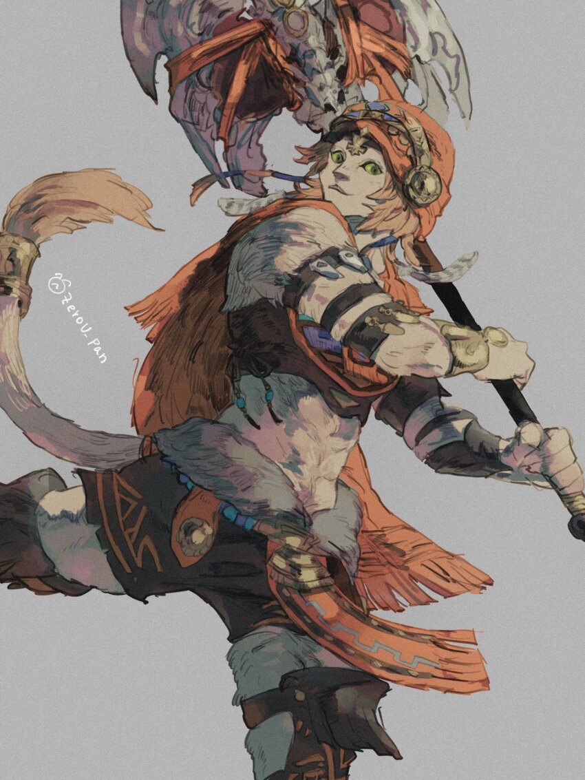 1girl, armlet, axe, blonde_hair, final_fantasy, final_fantasy_xiv, furry, furry_female