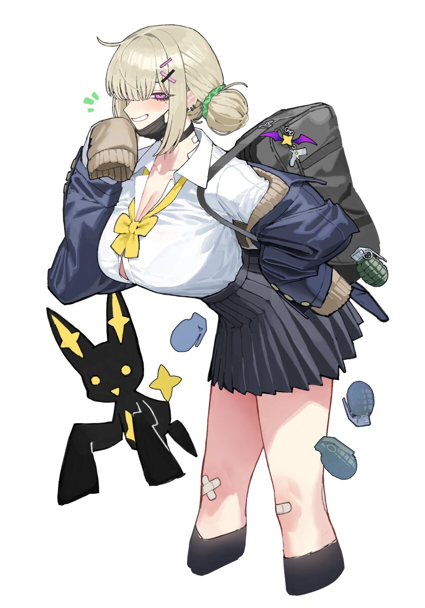 1girl, absurdres, araga_kiwi, bag, bandaid, bandaid_on_knee, bandaid_on_leg, bandaid_on_neck