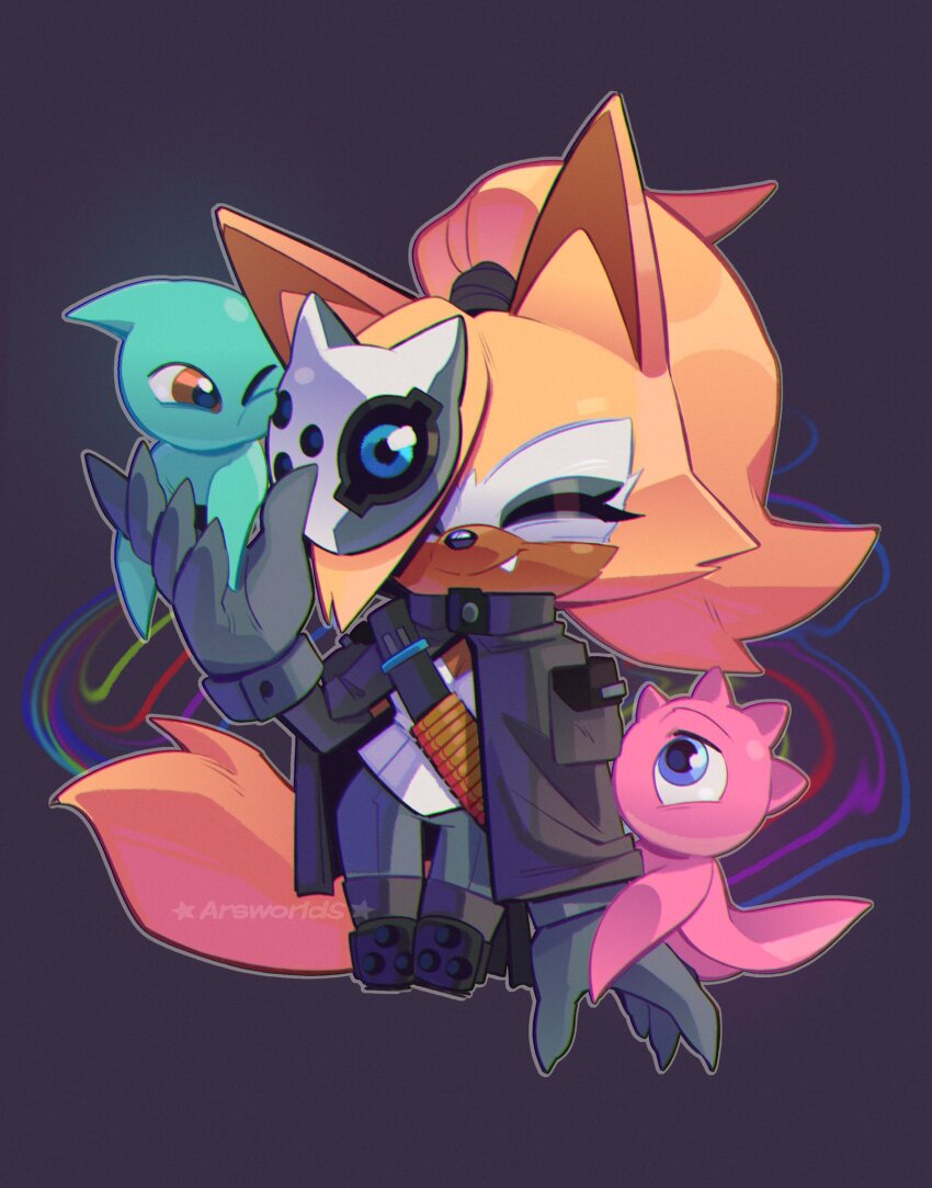 1girl, alien, animal_ears, arsworlds, blonde_hair, blue_eyes, breasts, brown_eyes