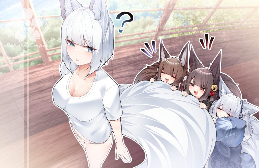 4girls, :d, absurdres, akagi-chan_(azur_lane), amagi-chan_(azur_lane), animal_ears, azur_lane, bell