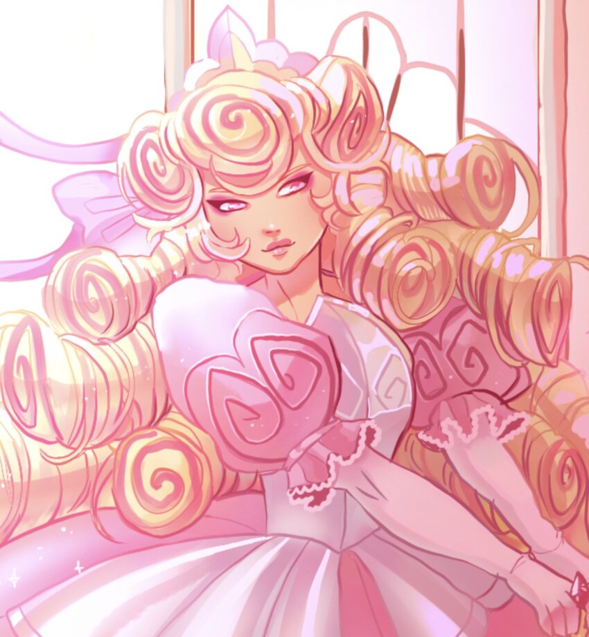 1girl, blonde_hair, character_name, colored_eyelashes, cookie_run, cookie_run:_kingdom, dress, heart