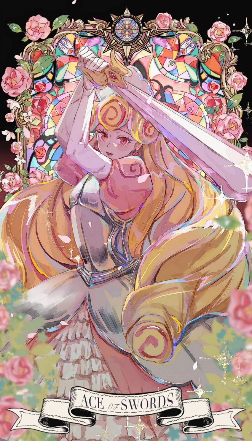 1girl, blonde_hair, character_name, colored_eyelashes, cookie_run, cookie_run:_kingdom, dress, happy