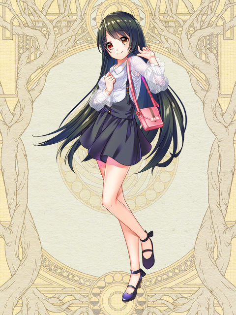 1girl, bag, black_footwear, black_hair, black_skirt, brown_eyes, dairoku_ryouhei, full_body