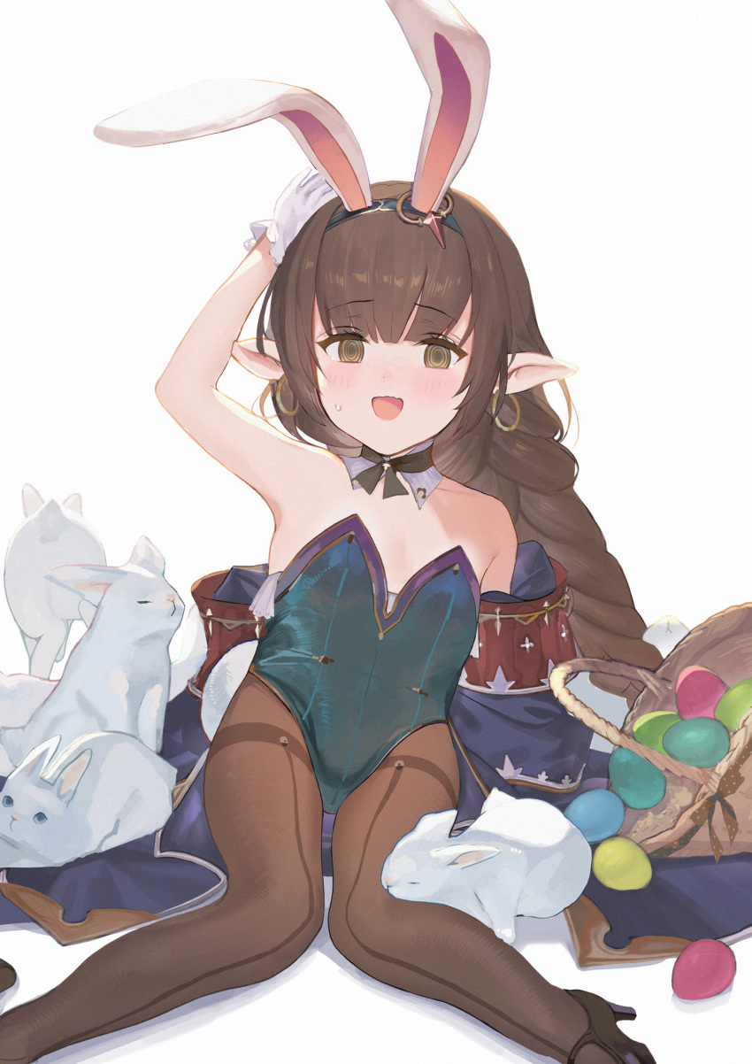 1girl, @_@, bare_shoulders, basket, blush, braid, brown_eyes, brown_hair