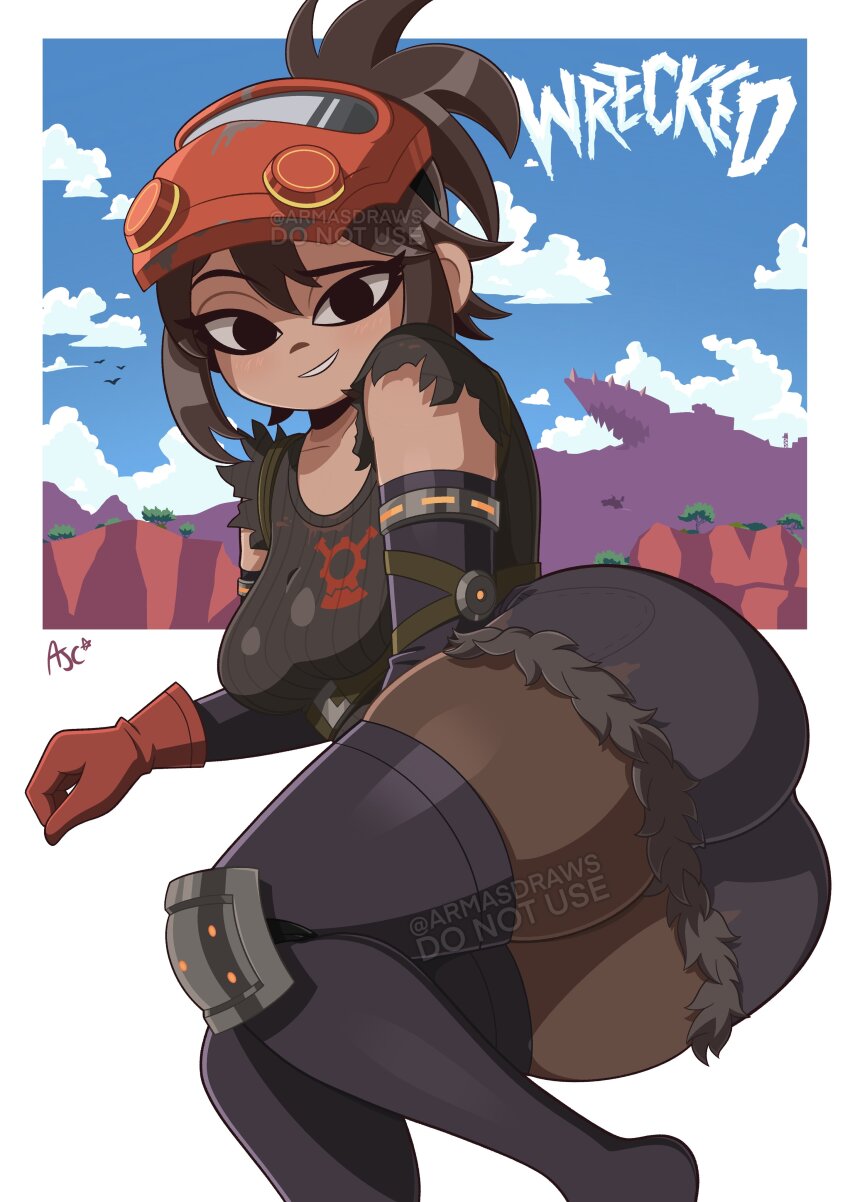 1girl, absurdres, armasdraws, black_eyes, black_shirt, black_shorts, brown_hair, brown_pantyhose